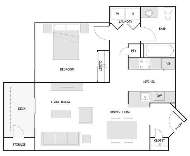 1 Bed • 1 Bath N102 floor plan